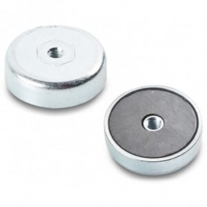 Ferrite Round Disc Magnet With Steel Shell and Threaded Through Hole