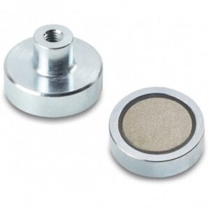 Samarium-cobalt Round Disc Magnet With Galvanised Steel Shell and Female Threaded Stud