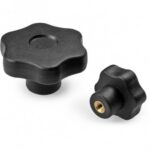 Solid 6 Lobe Handwheel With Female Threaded Insert and Retention Chain