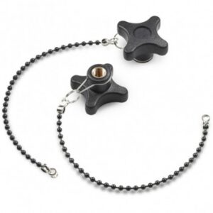 Solid Cross Handwheel With Female Threaded Insert and Retention Chain