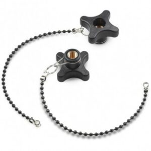 Solid Cross Handwheel With Female Through Threaded Insert and Retention Chain