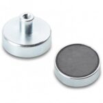 Ferrite Round Disc Magnet With Galvanised Steel Shell and Female Threaded Stud