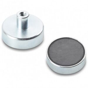 Ferrite Round Disc Magnet With Galvanised Steel Shell and Female Threaded Stud